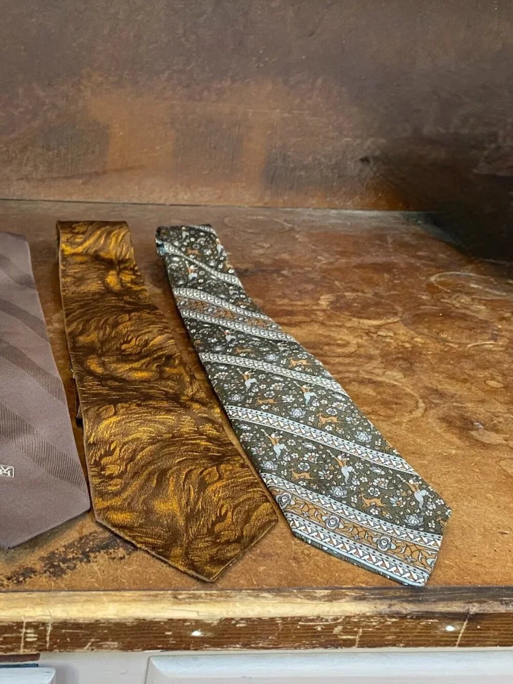 LOT FIVE Vintage Ties Macy's Croydon Tootal Westminster Silk Gold Brown Plaid